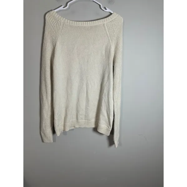 Banana Republic Shimmer Chevron Knit Sweater Ivory Metallic Boat Neck Womens M‎ - Image 5