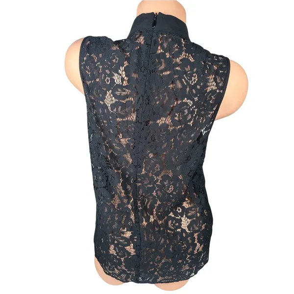 French Connection Medium Tank Top Blouse Womens Lace Black Sleeveless Sheer - Image 2