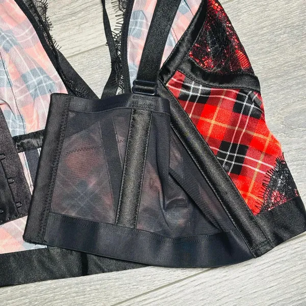 Victoria's Secret Longline Plaid Lace‎ Bustier Crop Large - Image 5