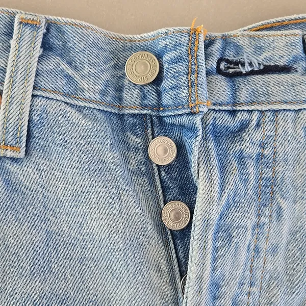 Levi's 501 Light Blue Distressed Jean Shorts Size W24 - Image 4