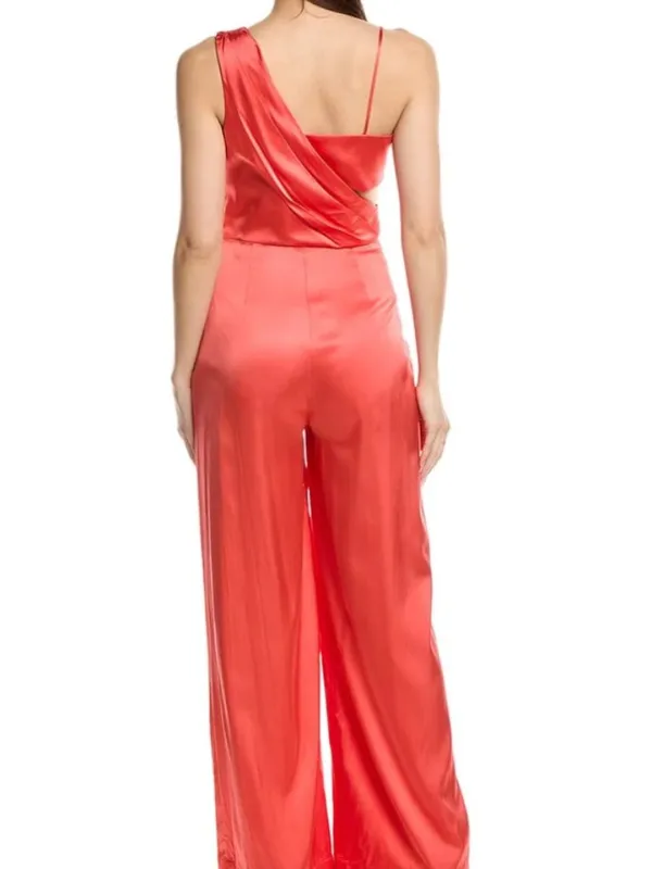 AMUR Blynn Spicy Coral Asymmetrical Pleated Drape Jumpsuit Formal Size 4 - Image 14