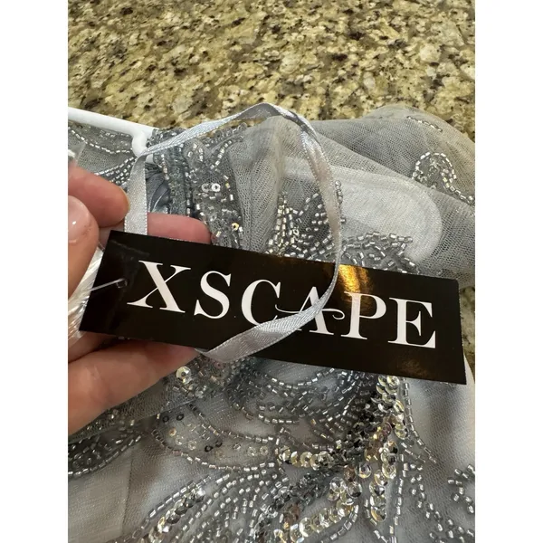 Xscape Dress 5031X Size 12 Midi Dress Blue Embellished Mother Of The Bride - Image 7