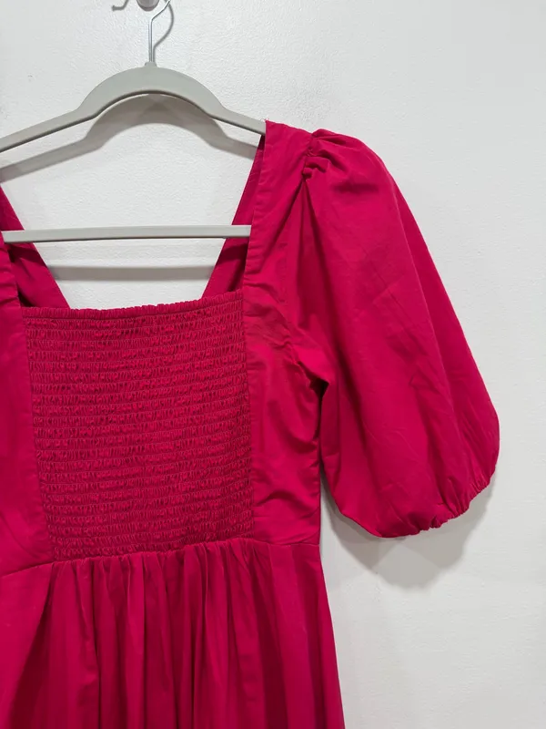 Abercrombie & Fitch Fuchsia Puff Sleeve Maxi Dress Smocked Back Cottagecore Size XS - Image 7