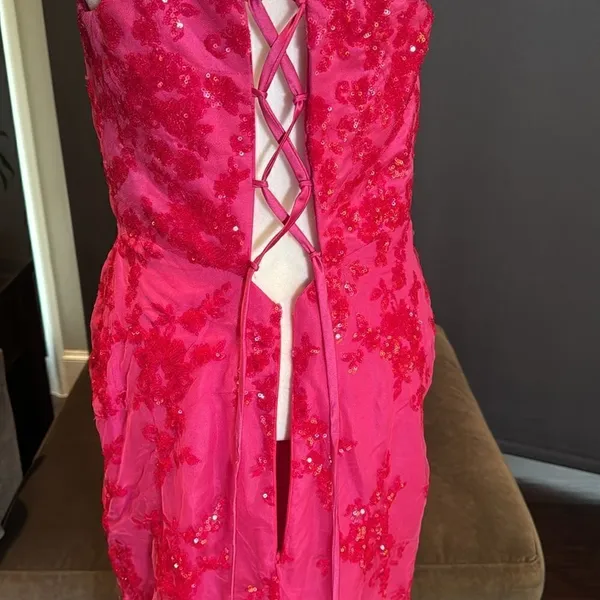 Women’s Pink Mermaid Fit Prom Party Dress Sparkly Sequins Lace Up Back Size 6 - Image 7