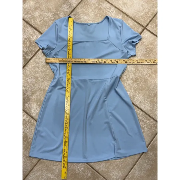 Whisper Light Blue Mini Dress with Square Neckline and Short Sleeves – Size XXL - Image 5