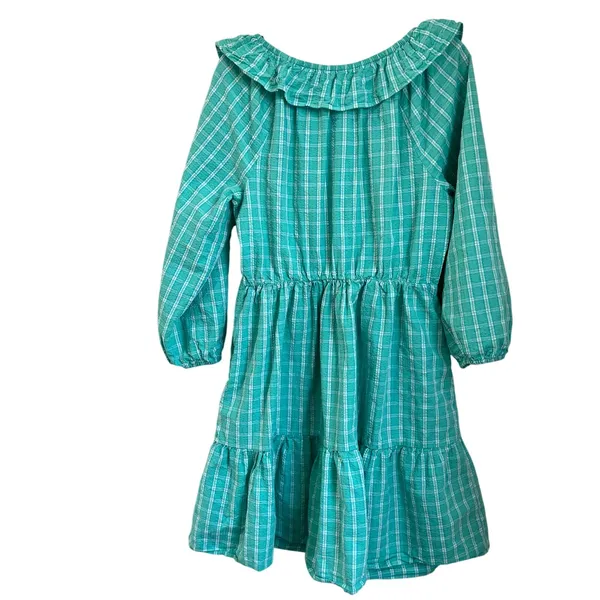 J.Crew Aqua Mint‎ Seersucker Ruffle Neck Mini Dress Preppy Sz 14 - Image 2
