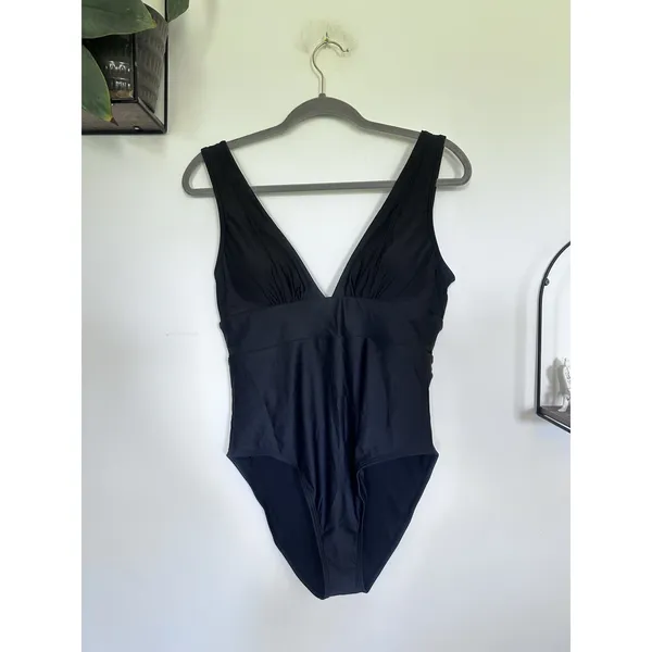 NWT Quince Black Italian Plunge One-Piece Swimsuit Sz Large - Image 3