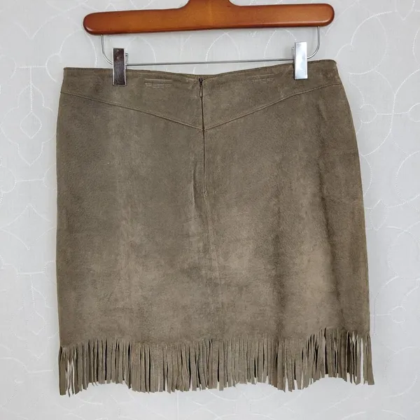 VTG Blue Asphalt Leather Fringe Mini Skirt 9 Brown Suede Rodeo Western Cowgirl - Image 6