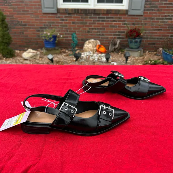 Nwt Size 7 Peyton Double Buckle black Slingback Flats by wild‎ fable punk rock - Image 2