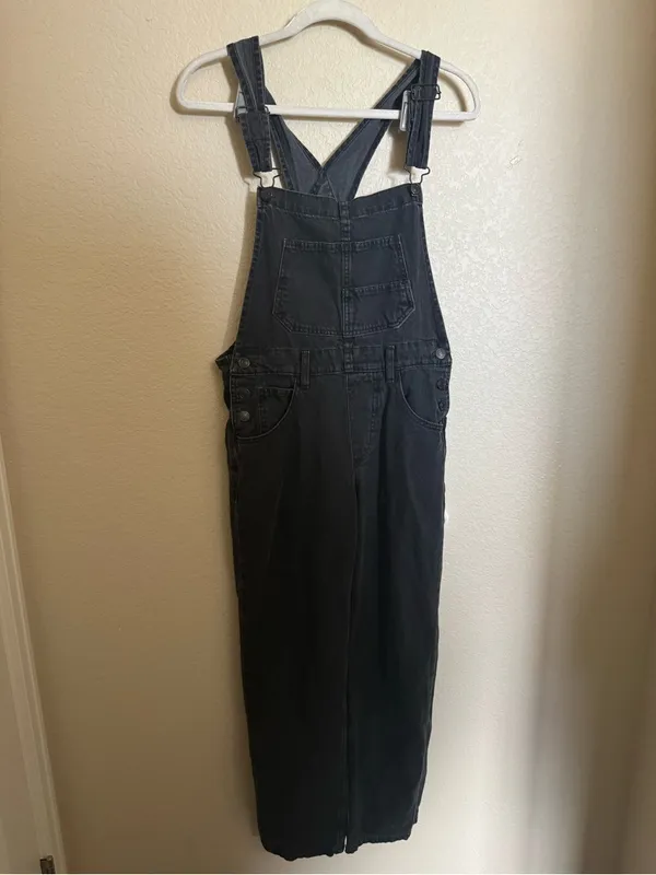 Free People Ziggy washed black denim Jean Overalls size xs oversized - Image 3