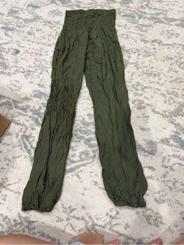 Boho Pants Honeycomb Olive Harem Pants Women’s M 29.5” Inseam - Image 2
