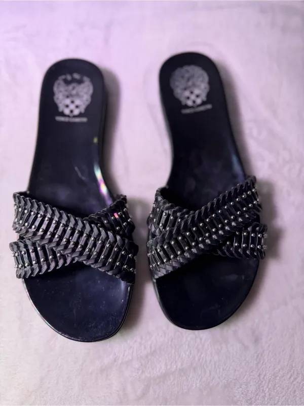 Vince Camuto Black Braided Stud Slide Sandals - Image 4