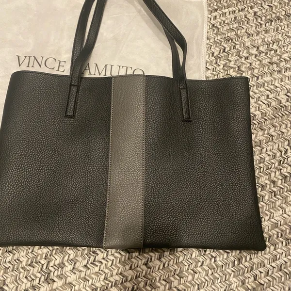 NEW Vince Camuto Luck Vegan Leather Tote Black & Gray Pebbled Bag Luxury Bag - Image 3