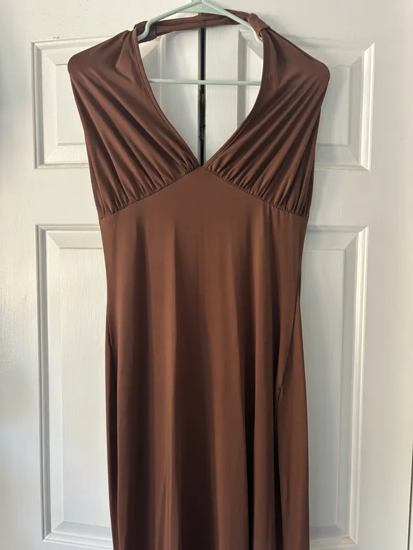Satin Brown Maxi Dress Size L - Image 4