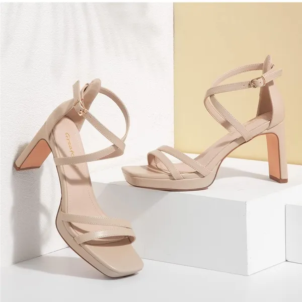 Greatonu Women's Heeled‎ Sandals Tan Size 10 - Image 5