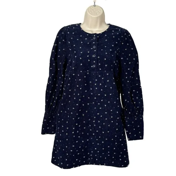 Something Navy Edie Corduroy Long Sleeve Mini Shift Dress Navy Blue Floral‎ XS - Image 4