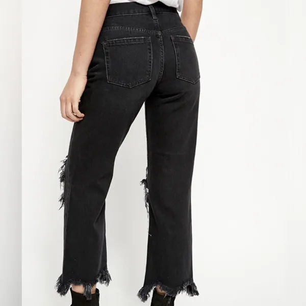Free People Distressed Maggie Straight Cropped Jeans Women's size 28 mid rise - Image 2