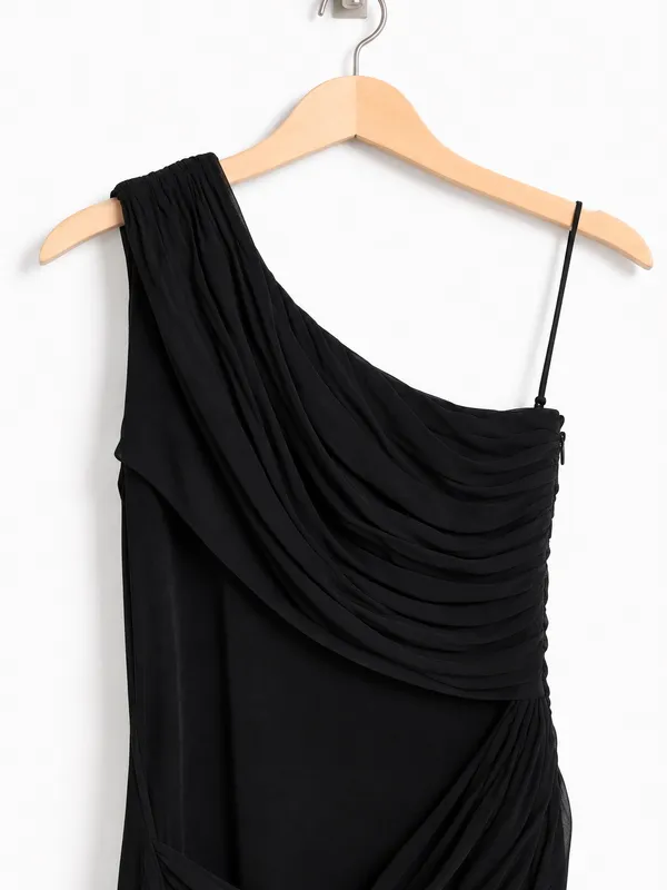 NWT Alice + Olivia Cici Goddess One Shoulder Ruched Black Mini Dress XS - Image 4