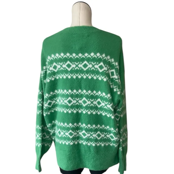 NWOT Aerie Flurry Oversized Crew Neck Green White Sweater - Image 7