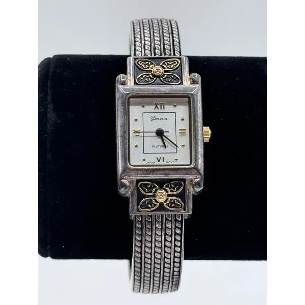Geneva Platinum‎ Cuff Bracelet Watch Vintage Silver Tone Bangle Japan Movt - Image 5