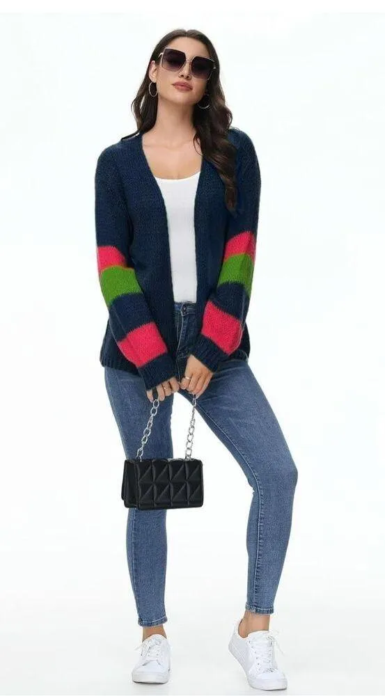 NEW Blue Preppy 80’s Lightweight Sweater Color Block Oversized Cardigan 2X - Image 8