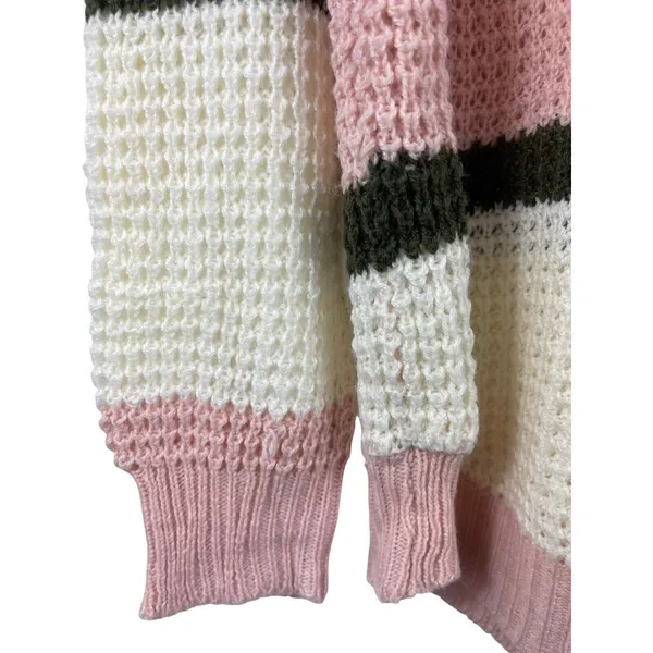 Joe Boxer Pink Green White Striped Pullover Open Knit Crew Neck Sweater 2x - Image 6