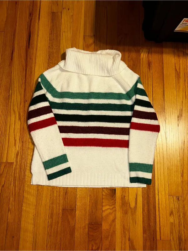Cozy Cream Cowl Neck Striped Sweater - Image 3