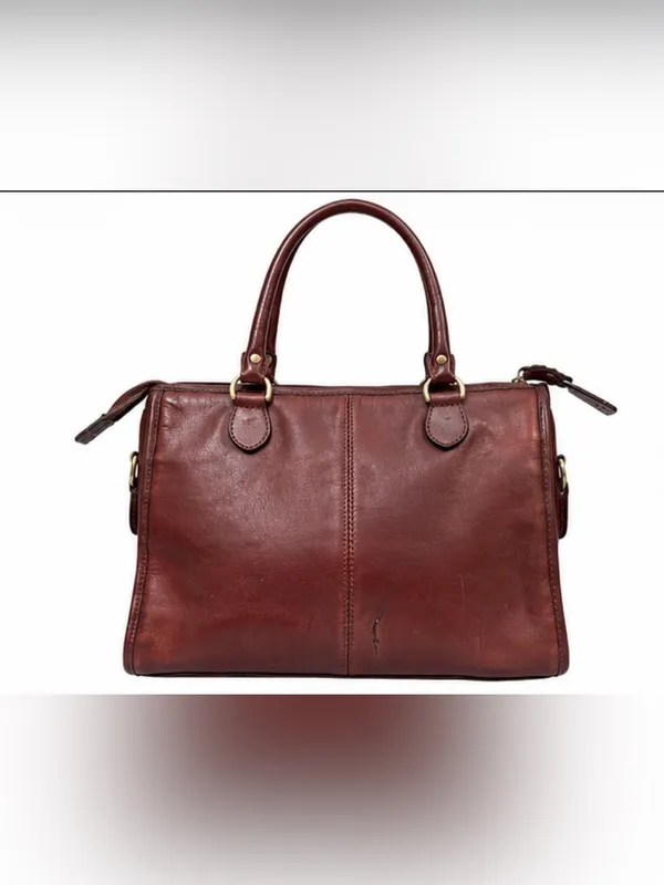 Del Mano Woven Burgundy Brown Structured Satchel Handbag - Image 3