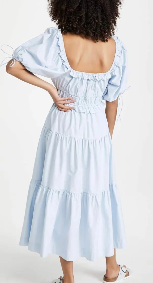 En Saison Poplin Puff-Sleeve Tiered Midi Dress - Image 2