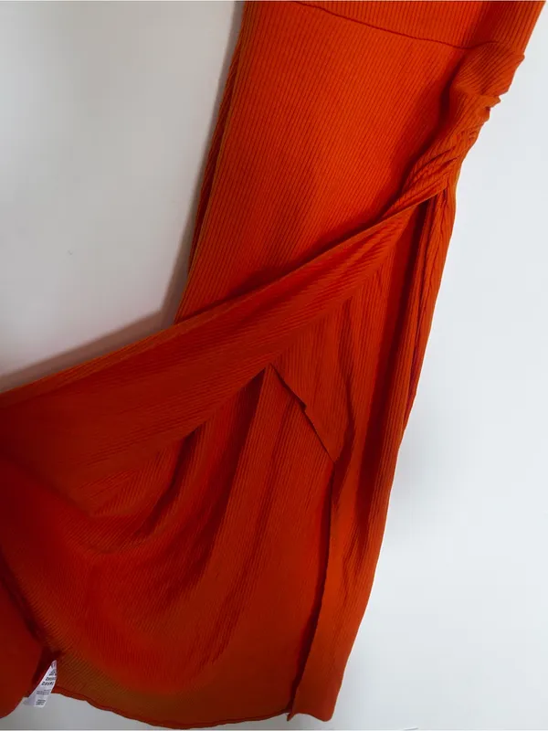Reformation Formosa Orange Ribbed Bodycon Midi Dress w/ Slit Size XS - Image 4