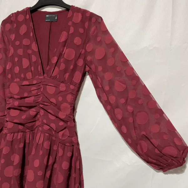 ASOS New Design V-Neck Ruched Waist Long Sleeve Skater Mini Dress Oxblood Size 0 - Image 12