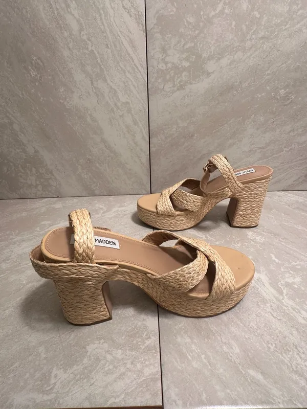 Steve Madden 'Carisma' raffia platform open toe block heel sandals Size 9.5 - Image 5