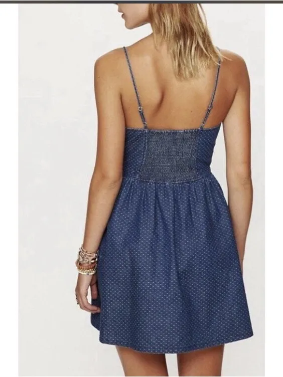Free People denim bustier mini dress polka dot sun dress preppy summer Small - Image 2