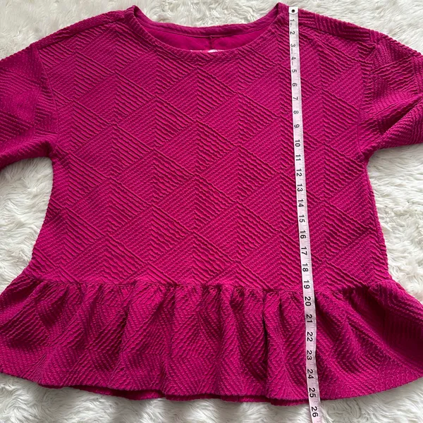 Anthropologie Maeve Blouse Mikayla Peplum Top Textured 3/4 Sleeves Pink M - Image 10