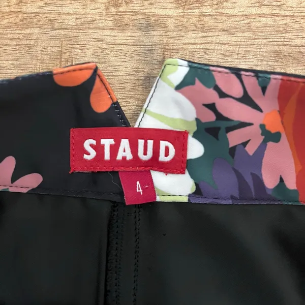 STAUD Austin Pants Size 4 Satin Floral‎ Bloom Flares Black Daisy Retro Festival - Image 7