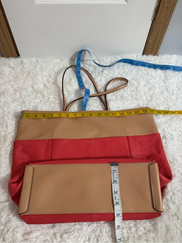 Isaac Mizrahi Pale Red and Tan Leather Tote - Image 14