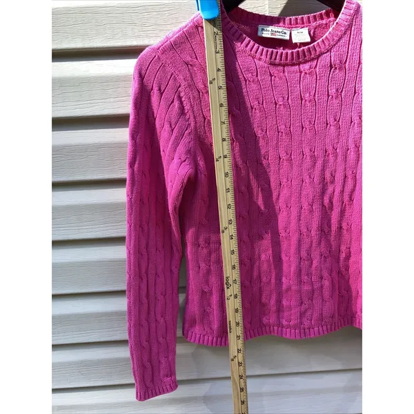 Polo Jeans Co‎ Ralph Lauren Sweater Womens M Medium Pink Cable Knit - Image 4
