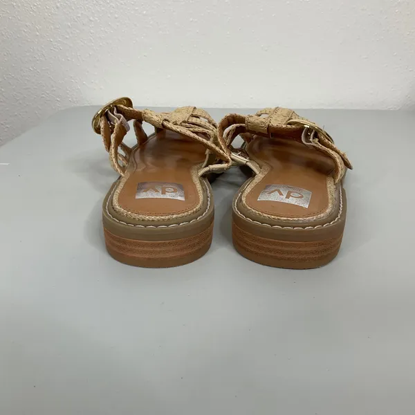 DV Dolce Vita Falcun Woven Raffia Fisherman Slide‎ Sandals Beige Gold Buckle 7.5 - Image 4