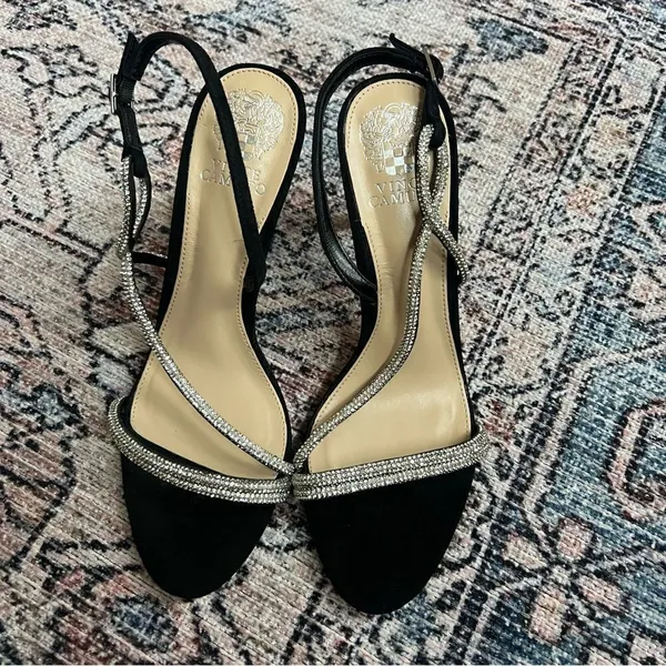 Vince Camuto Womens Luanna Black Suede Rhinesone Sandals Heels Shoes 9.5 NWOT - Image 4