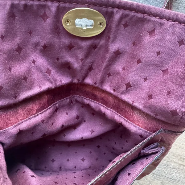 Fossil Burgundy Lamb Hide Leather Crossbody Messenger Bag ZB5524 Brass Key Charm - Image 10