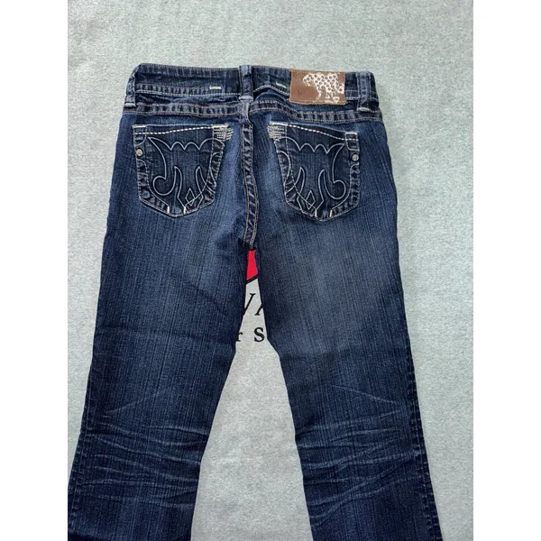 MEK Denim Jean Pant Women's Moscow Slim Boot Distressed Blue Dark Wash Size 27 - Image 7