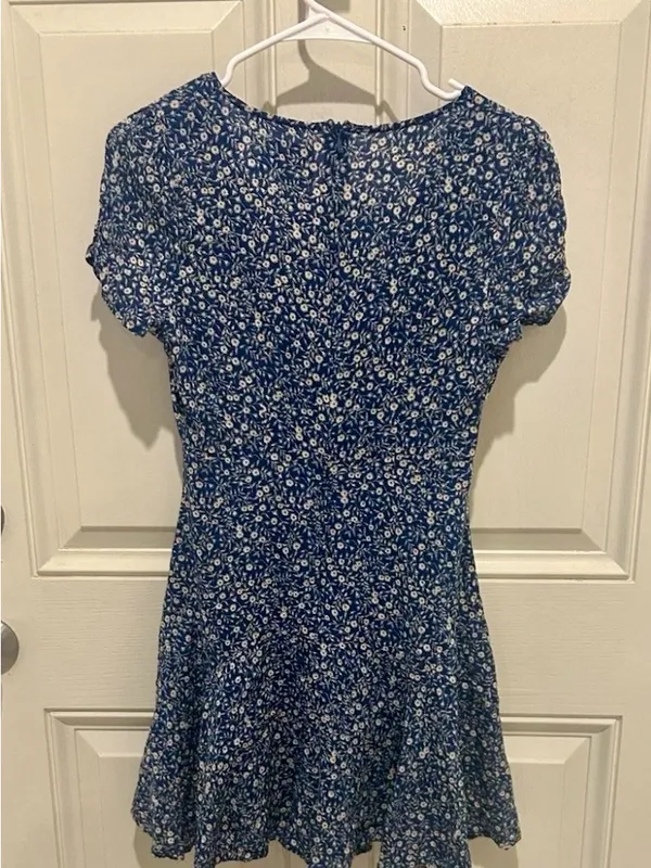 Princess Polly Blue Floral Wrap-Style Mini Dress Cotton and Rayon - Image 2