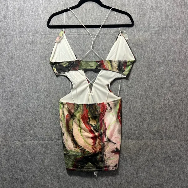 Lilyful Mini Dress Ruffle Trim Sleeveless Green Abstract‎ Print Size L - Image 5