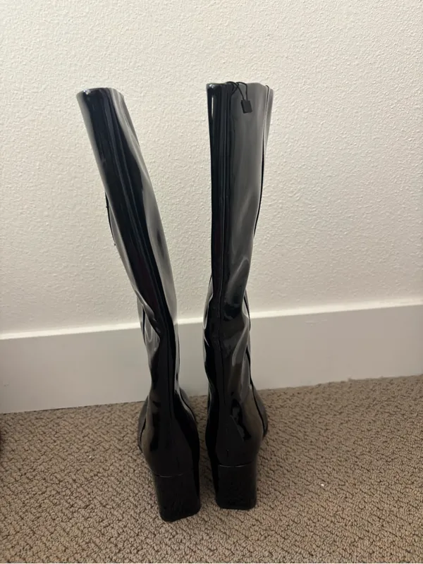 Zara patent leather knee high boots in black - Image 6