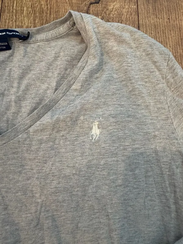 Ralph Lauren Sport Gray Long Sleeve V-Neck T-Shirt with White Pony Logo - Image 2
