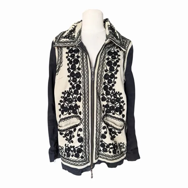 Free People Stitched Quills Embroidered Jacket Cream Black Boho Western Small - Image 11