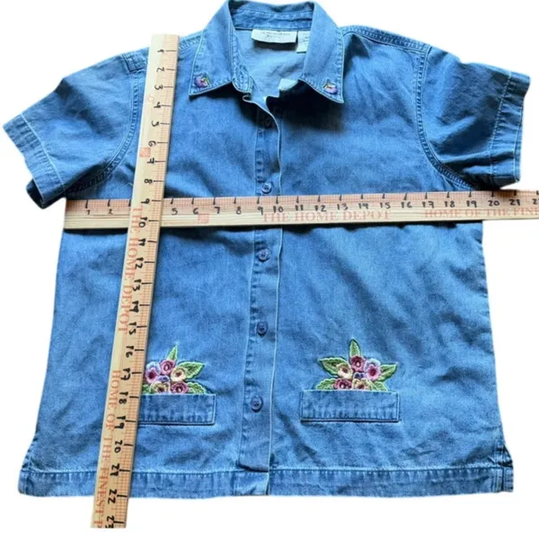 Vintage Lemon Grass Denim Shirt Jacket Embroidered Floral Women's PM NWT - Image 8