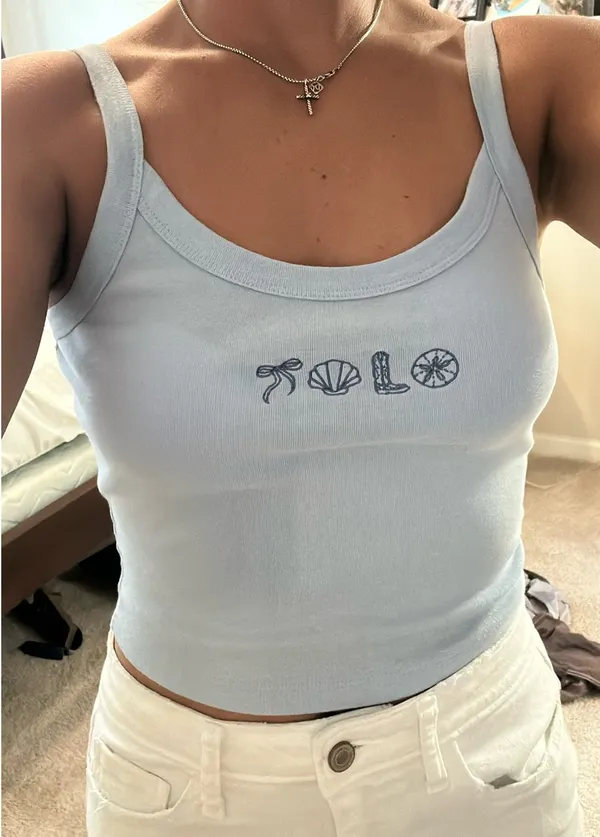Beach Embroidered Tank Top Blue - Image 3