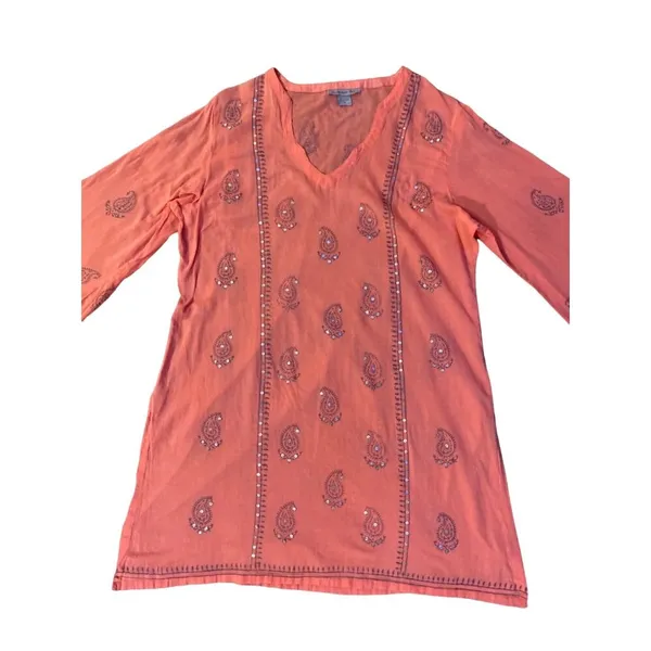 Peppermint Bay Swim Cover Up Womens XL Used Pullover Sequins Salmon Gray - Image 14