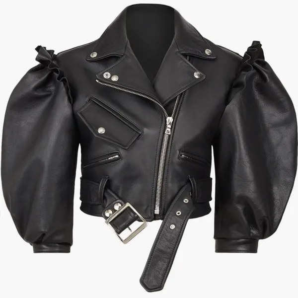 Simone Rocha Black Leather Jacket with Ruffle Accents Size 6 - Image 7